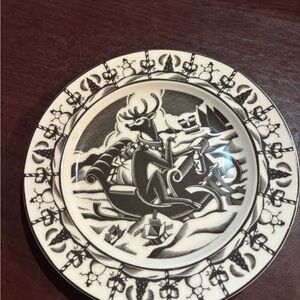 Christmas 222 Fifth Slice  of Life NWOT Bad Reindeer 8” plate